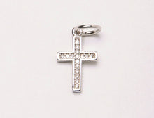 Load image into Gallery viewer, Small CZ Micro Pave Cross, Gold, Rhodium Finish 10mm x 15mm, Petite Pave Cross Choose Color - BMP34 - BeadPrism