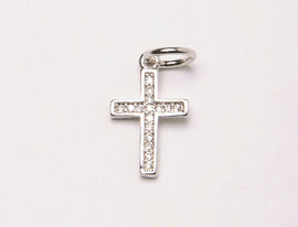 Small CZ Micro Pave Cross, Gold, Rhodium Finish 10mm x 15mm, Petite Pave Cross Choose Color - BMP34 - BeadPrism