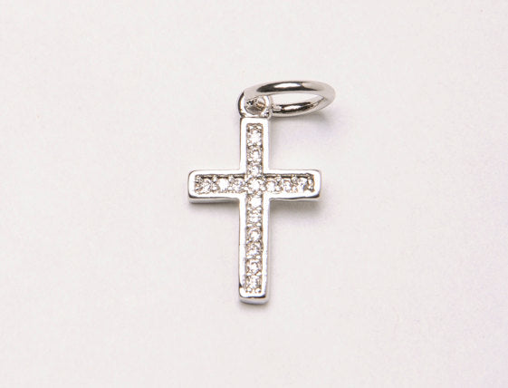 Small CZ Micro Pave Cross, Gold, Rhodium Finish 10mm x 15mm, Petite Pave Cross Choose Color - BMP34 - BeadPrism