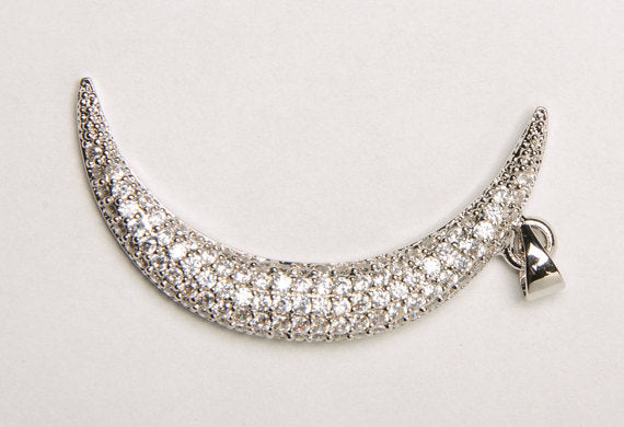 CZ Pave Pendant Crescent Moon, Gold, Rhodium and Gunmetal Finish 39mm x 20mm, Choose Color- BMP31 - BeadPrism