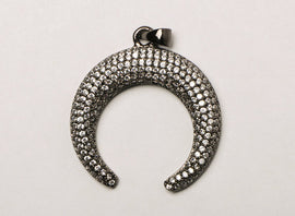 CZ Pave Pendant  Moon, Gold, Rhodium and Gunmetal Finish 27mm x 29mm, Choose Color- BMP30 - BeadPrism