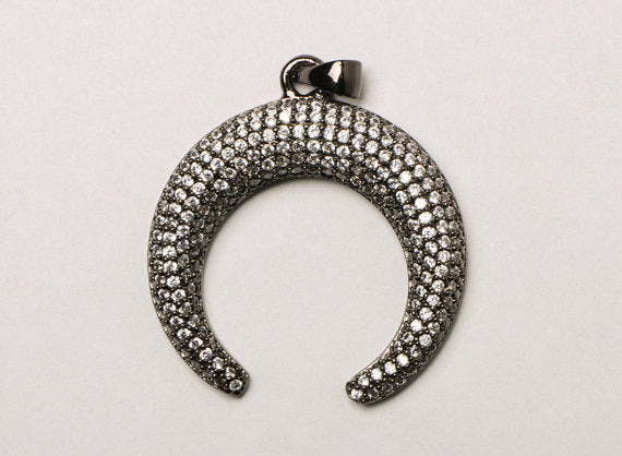 CZ Pave Pendant  Moon, Gold, Rhodium and Gunmetal Finish 27mm x 29mm, Choose Color- BMP30 - BeadPrism