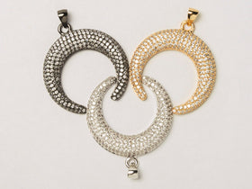 CZ Pave Pendant  Moon, Gold, Rhodium and Gunmetal Finish 27mm x 29mm, Choose Color- BMP30 - BeadPrism