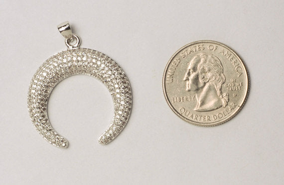CZ Pave Pendant  Moon, Gold, Rhodium and Gunmetal Finish 27mm x 29mm, Choose Color- BMP30 - BeadPrism