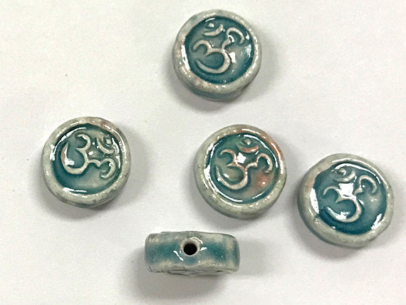 Om Beads Tiny Raku Ohm Beads 13mm, 4, 10, 20 Pc lot Yoga meditation beads, Peruvian Beads - CBS604 - BeadPrism