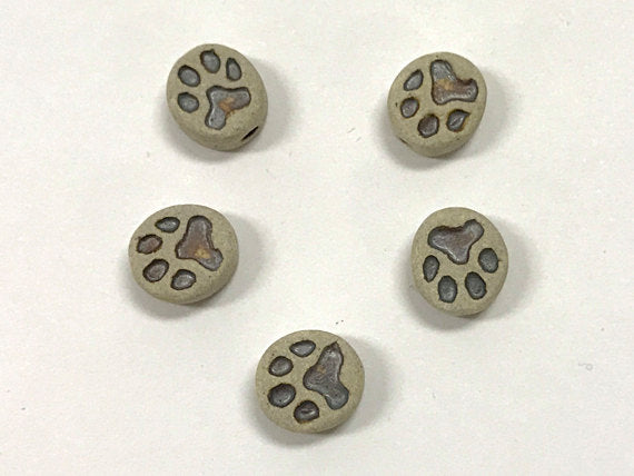 Tiny Paw Print Beads, 10mm Choose Quantity 4, 10, 20 Lot Hand Painted Ceramic Beads, Teeny CBS635 - BeadPrism