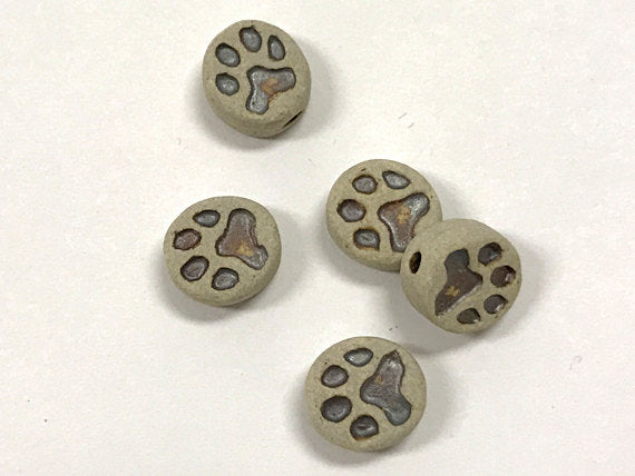 Tiny Paw Print Beads, 10mm Choose Quantity 4, 10, 20 Lot Hand Painted Ceramic Beads, Teeny CBS635 - BeadPrism