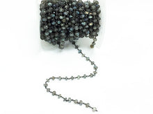 Load image into Gallery viewer, Labodorite wire wrapped chain 6mm faceted Gun metal color wire Rosary Chain 1 Foot - CHGS-LBGM - BeadPrism