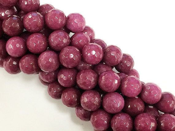 10mm Ruby Pink Jade Faceted Round, Radiant Orchid, Gemstone Beads 15" Full Strand 37 Beads - SJA176 - BeadPrism