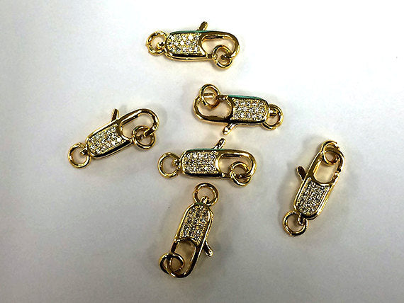Pave 24K Gold Plated Lobster Claw clasp open jump ring, micro pave cz cubic zirconia 16mm - BMP13-GD - BeadPrism