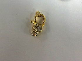Micro Pave 24K Gold Plated Lobster Claw clasp with open jump ring CZ cubic zirconia 16mm - BMP14-GD - BeadPrism