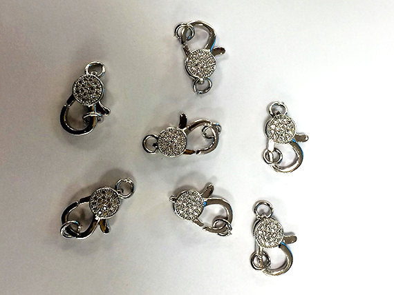 Micro Pave Rhodium Plated Lobster Claw clasp w/open jump ring CZ Cubic Zirconia 16mm -BMP14-RD - BeadPrism