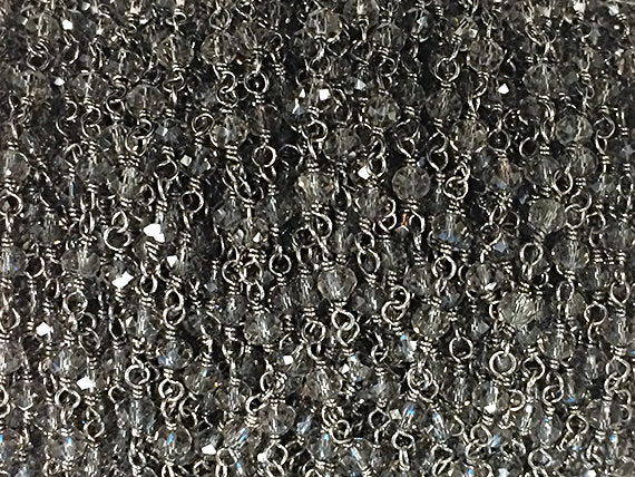 1 Foot 3.5 Smokey Crystal Gun metal Plated Wire Wrapped Chain by Foot, Rosary Bead Chain - CH250-1 - BeadPrism