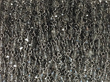 Load image into Gallery viewer, 1 Foot 3.5 Smokey Crystal Gun metal Plated Wire Wrapped Chain by Foot, Rosary Bead Chain - CH250-1 - BeadPrism