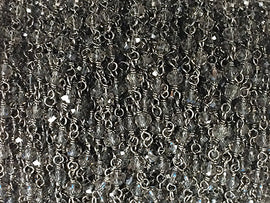 1 Foot 3.5 Smokey Crystal Gun metal Plated Wire Wrapped Chain by Foot, Rosary Bead Chain - CH250-1 - BeadPrism