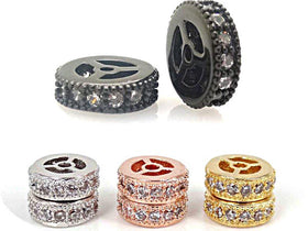 8mm Rondelles Micro Pave Crystal Cubic Zirconia Wheel Spacers, Choose color, 0.8mm Hole - BMP8RDL - BeadPrism