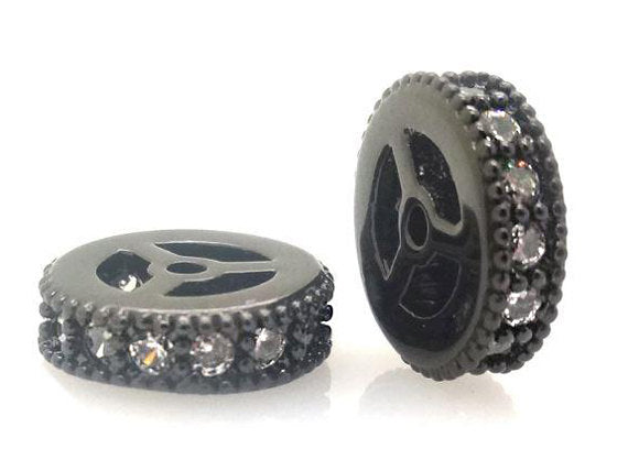 10mm Rondelles Micro Pave Crystal Cubic Zirconia Wheel Spacers Choose color CZ Beads 0.8mm Hole - BM - BeadPrism