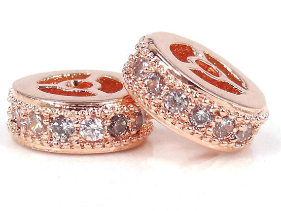 5 Pcs 10mm Rondells Micro Pave Crystal CZ Wheel Spacers, Choose color, 0.8mm Hole - BMP10RDL-5 - BeadPrism