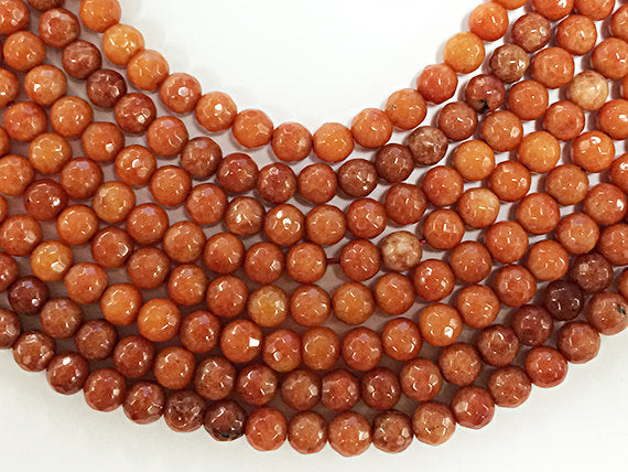 6mm Mountain Red Faceted Round Jade Beads, 15" Strand 64 Beads Orange Earth gemstone Beads - SJA 201 - BeadPrism