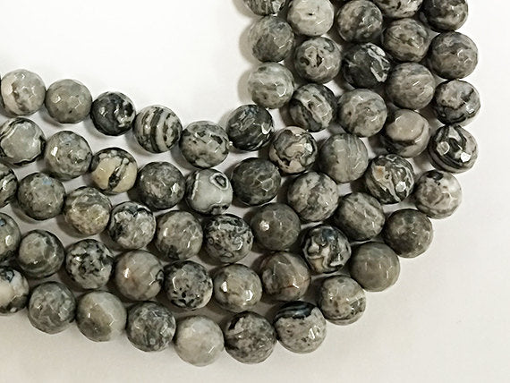 25% OFF 8mm Agate Faceted Round, Sharkskin, 15", 48 Beads, Grey gemstone Beads - SAGT348 - BeadPrism