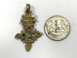 Brass Ethiopian Cross Pendant Antique Gold, 1.75