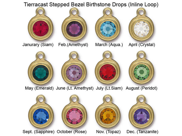 12pcs TierraCast Bezel Drops w/ SS34 Swarovski Birthstone Crystals Gold Plated -BS6756G-set12T - BeadPrism
