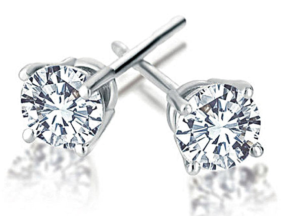 5mm Solitaire Stud Earrings 4 Prong Round Sterling Silver Rhodium Plated AAA Cubic Zirconia -SF305Rh - BeadPrism