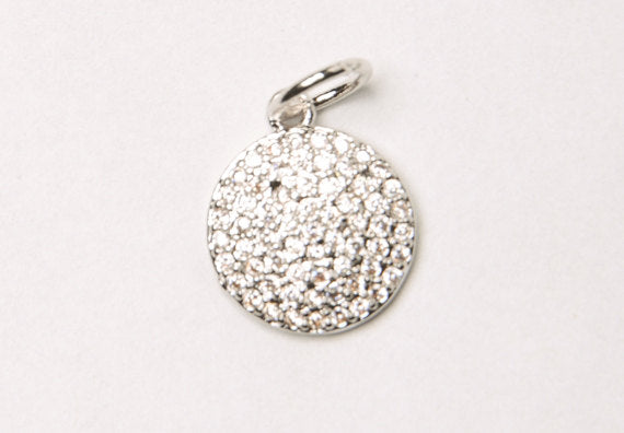 15mm Disc CZ Micro Pave Pendant, Gold, Rhodium, Gunmetal finish, AAA quality, Choose Color - BMP16 - BeadPrism