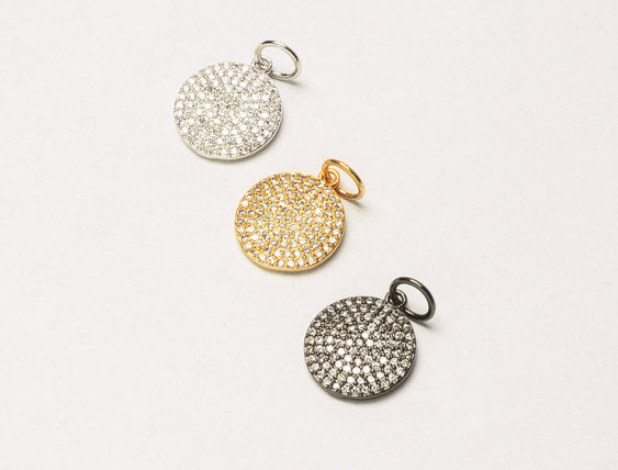 12mm Disc CZ Pave Pendant, Gold, Rhodium, Gunmetal, Pave Pendants, AAA quality Choose Color - BMP17 - BeadPrism