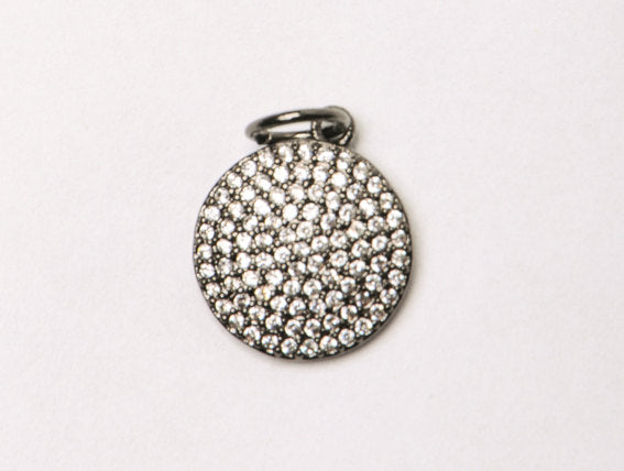 12mm Disc CZ Pave Pendant, Gold, Rhodium, Gunmetal, Pave Pendants, AAA quality Choose Color - BMP17 - BeadPrism