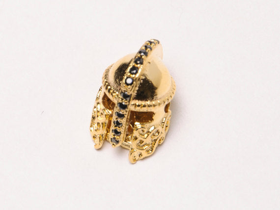15mm Knight Bead CZ Pave Pendant, Gold, Rhodium, AAA quality, Horizontal Hole Choose Color - BMP18 - BeadPrism