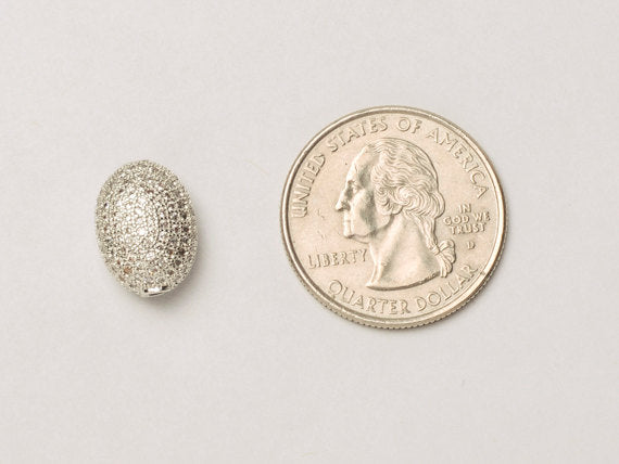 15mm CZ Pave Oval Beads, Gold, Rhodium, Rose Gold, Black Finish Horizontal Hole Choose Color - BMP20 - BeadPrism