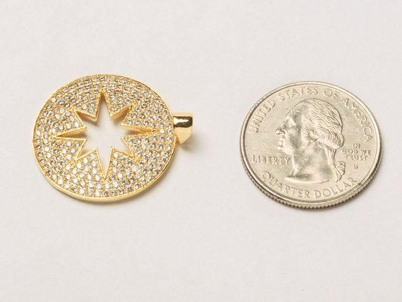 25mm Cut Out Star Disc CZ Pave Pendant, Gold, Rose Gold, Rhodium, Gunmetal, Choose Color - BMP21 - BeadPrism