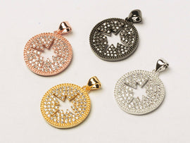 18mm Cut Out Star Disc CZ Pave Pendant, Gold, Rose Gold, Rhodium, Gunmetal, Choose Color - BMP22 - BeadPrism