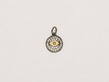 Load image into Gallery viewer, 12mm Evil Eye Disc CZ Pave Pendant, Gold, Gunmetal finish, AAA quality evil eye pave pendant - BMP23 - BeadPrism