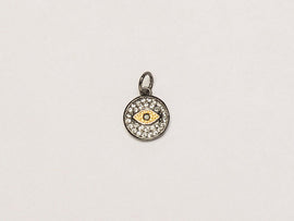 12mm Evil Eye Disc CZ Pave Pendant, Gold, Gunmetal finish, AAA quality evil eye pave pendant - BMP23 - BeadPrism