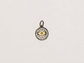 12mm Evil Eye Disc CZ Pave Pendant, Gold, Gunmetal finish, AAA quality evil eye pave pendant - BMP23 - BeadPrism
