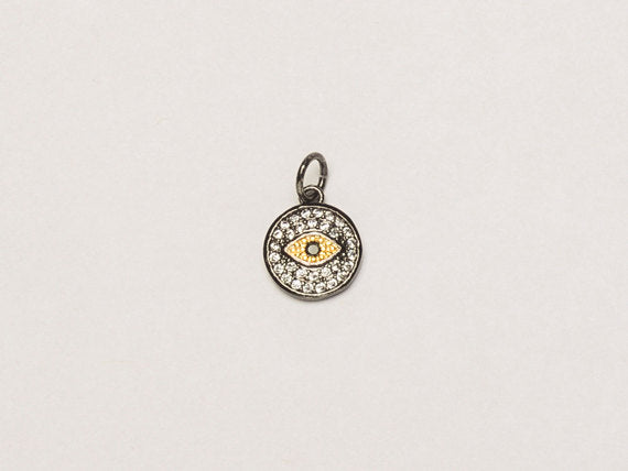 12mm Evil Eye Disc CZ Pave Pendant, Gold, Gunmetal finish, AAA quality evil eye pave pendant - BMP23 - BeadPrism
