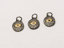 Load image into Gallery viewer, 16mm Evil Eye Disc CZ Pave Pendant, Gold, Gunmetal finish AAA quality evil eye pave pendants - BMP24 - BeadPrism