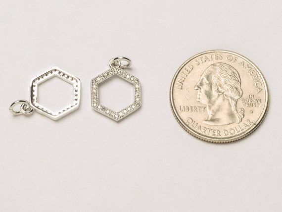 12mm Hexagon CZ Pave Pendant, Gold, Rose Gold, Rhodium, Gunmetal, AAA quality Choose Color - BMP28 - BeadPrism