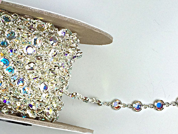 Swarovski Channel Crystal AB Chain By Foot Silver Plated 6.32mm Anti Tarnish Crystal SS29 - 29S-CLab - BeadPrism