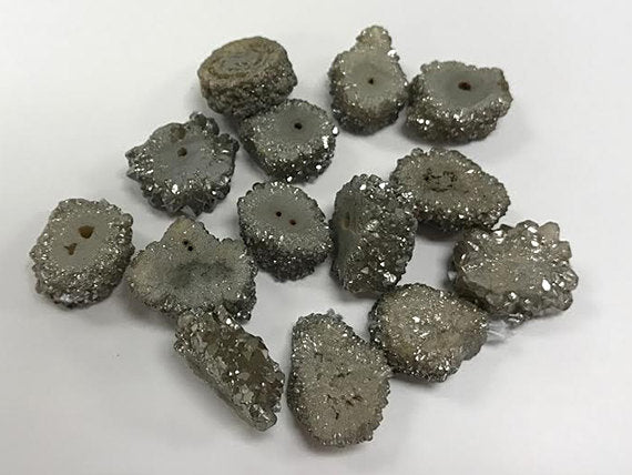 25% OFF 3 Pc Natural Druzy flower Coin Slice beads, Verticle hole, 15mm approx - SDZ116 - BeadPrism