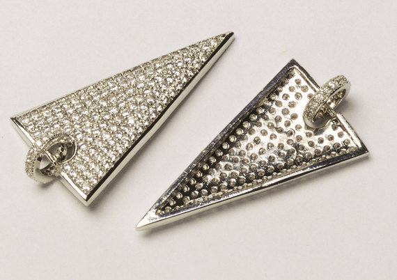 Triangle CZ Pave Pendant with Bail, Gold, Rhodium, Gunmetal Finish, 38mm x 18mm Choose Color - BMP32 - BeadPrism