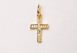 Small CZ Micro Pave Cross, Gold, Rhodium Finish 10mm x 15mm, Petite Pave Cross Choose Color - BMP34 - BeadPrism