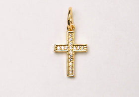 Small CZ Micro Pave Cross, Gold, Rhodium Finish 10mm x 15mm, Petite Pave Cross Choose Color - BMP34 - BeadPrism