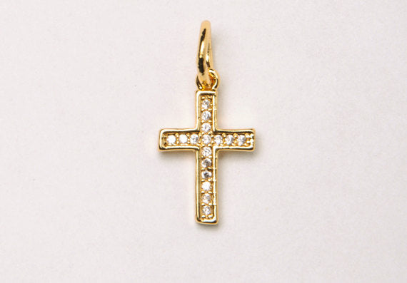 Small CZ Micro Pave Cross, Gold, Rhodium Finish 10mm x 15mm, Petite Pave Cross Choose Color - BMP34 - BeadPrism