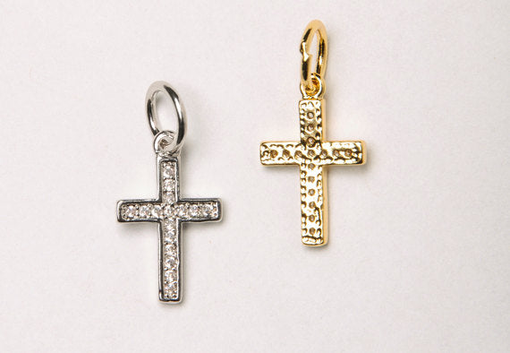 Small CZ Micro Pave Cross, Gold, Rhodium Finish 10mm x 15mm, Petite Pave Cross Choose Color - BMP34 - BeadPrism