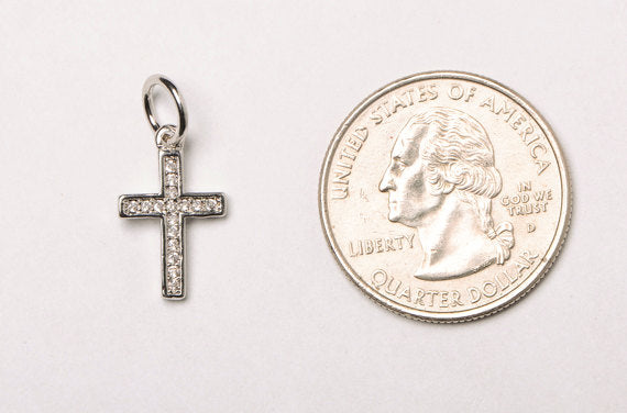 Small CZ Micro Pave Cross, Gold, Rhodium Finish 10mm x 15mm, Petite Pave Cross Choose Color - BMP34 - BeadPrism