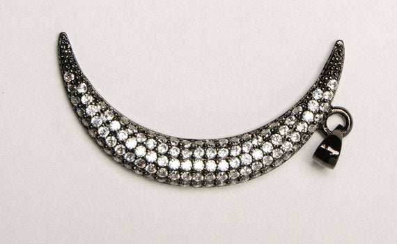 CZ Pave Pendant Crescent Moon, Gold, Rhodium and Gunmetal Finish 39mm x 20mm, Choose Color- BMP31 - BeadPrism