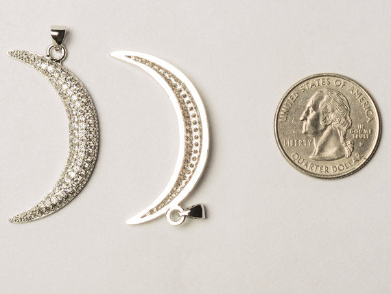 CZ Pave Pendant Crescent Moon, Gold, Rhodium and Gunmetal Finish 39mm x 20mm, Choose Color- BMP31 - BeadPrism